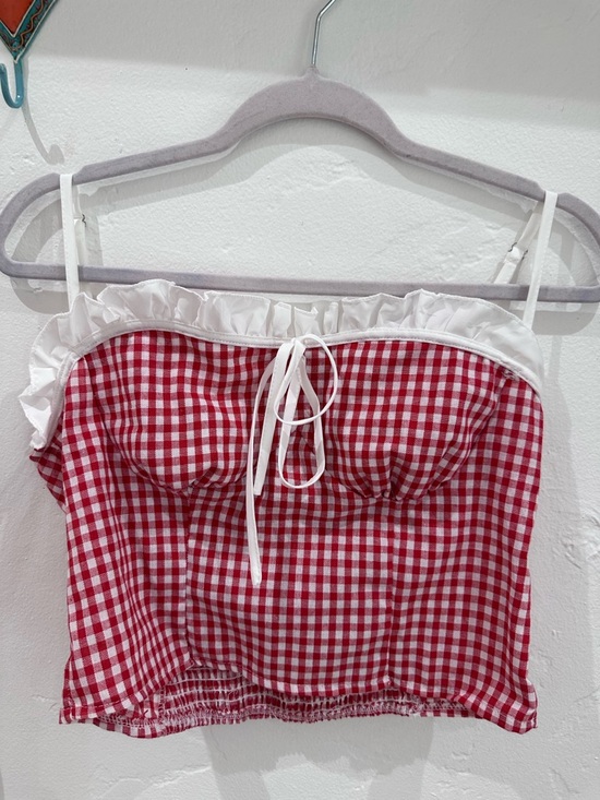 Amazon Tops - Amazon Red and White Gingham Ruffle Crop Top